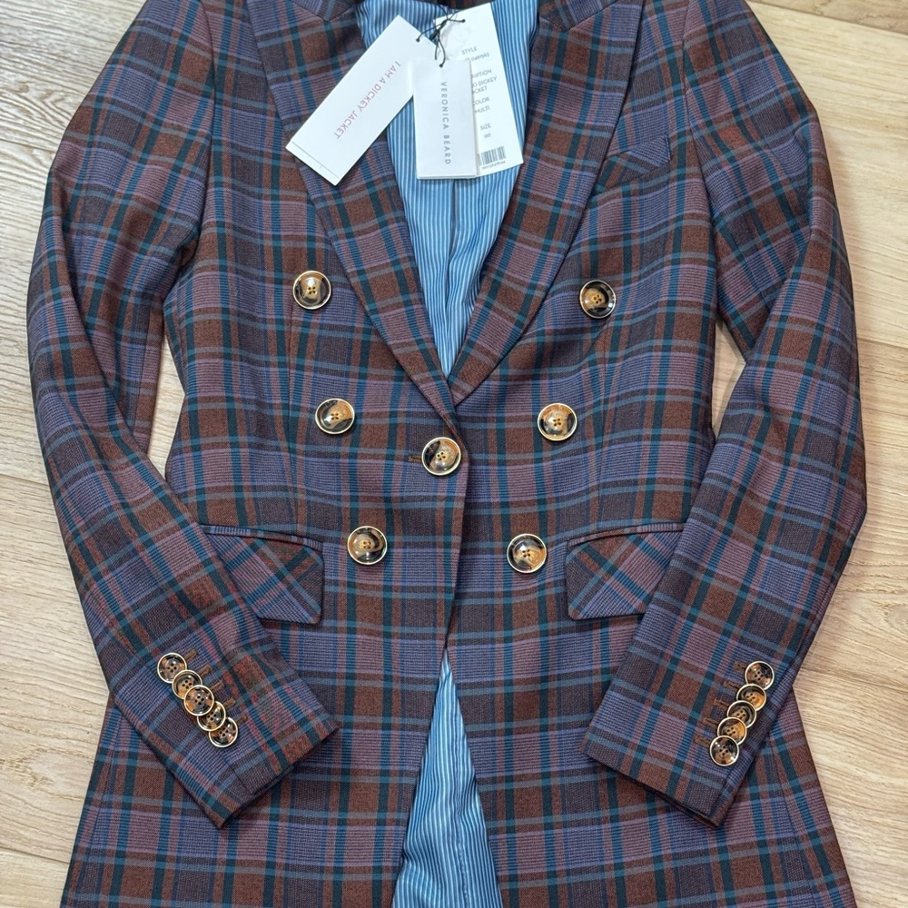 Veronica Beard Plaid Blazer - Blue and Brown